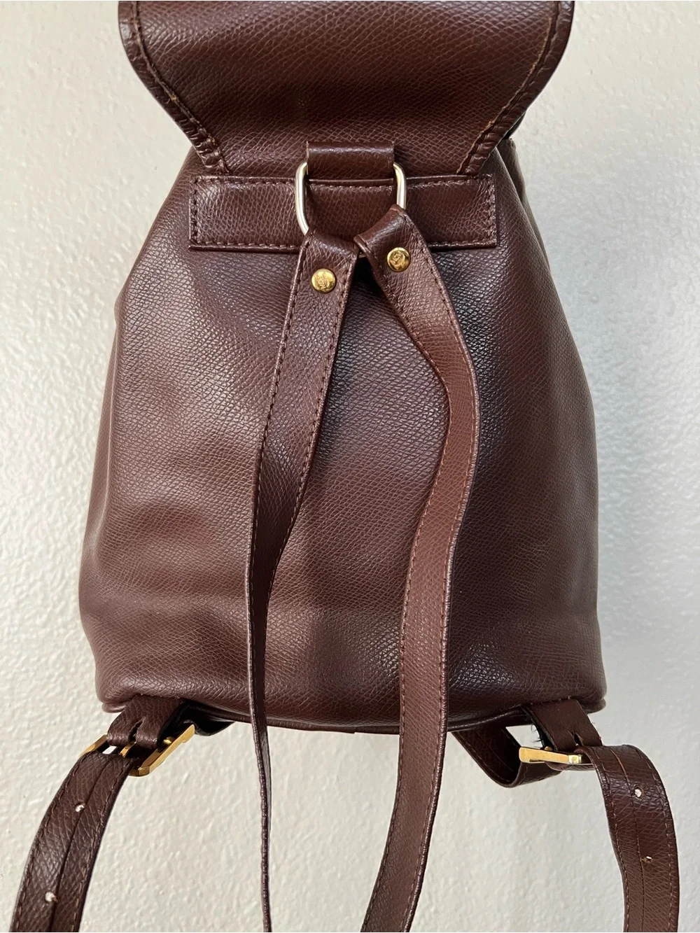 Rare Vintage MCM Brown Leather Drawstring Mini Backpack